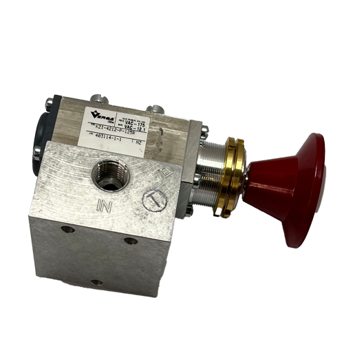VALVE, AIR, E-STOP, PUSH BOTTON, RED, 4WAY DET, .250FNPT, VERSA